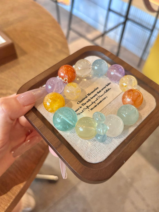 Chakra Harmony: Multi-Crystal Healing Bracelet with Fluorite, Resin Flower, Aquamarine & More – Talisman for Balance, Clarity & Spiritual Alignment