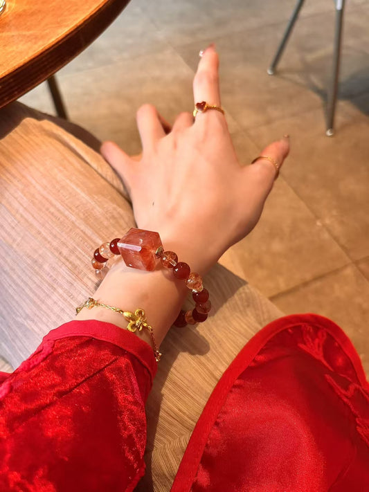 Carnelian & Red Phantom Crystal Double - Strand Bracelet