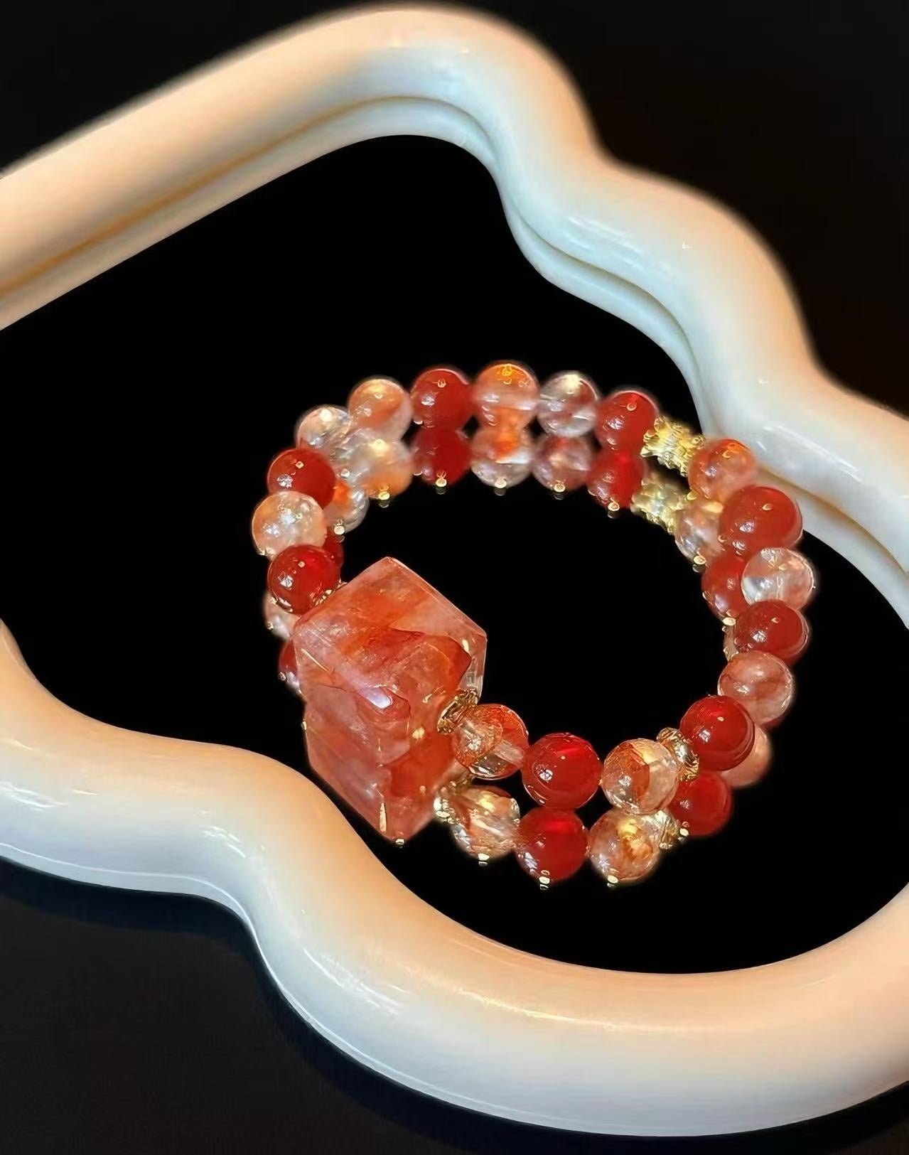 Carnelian & Red Phantom Crystal Double - Strand Bracelet