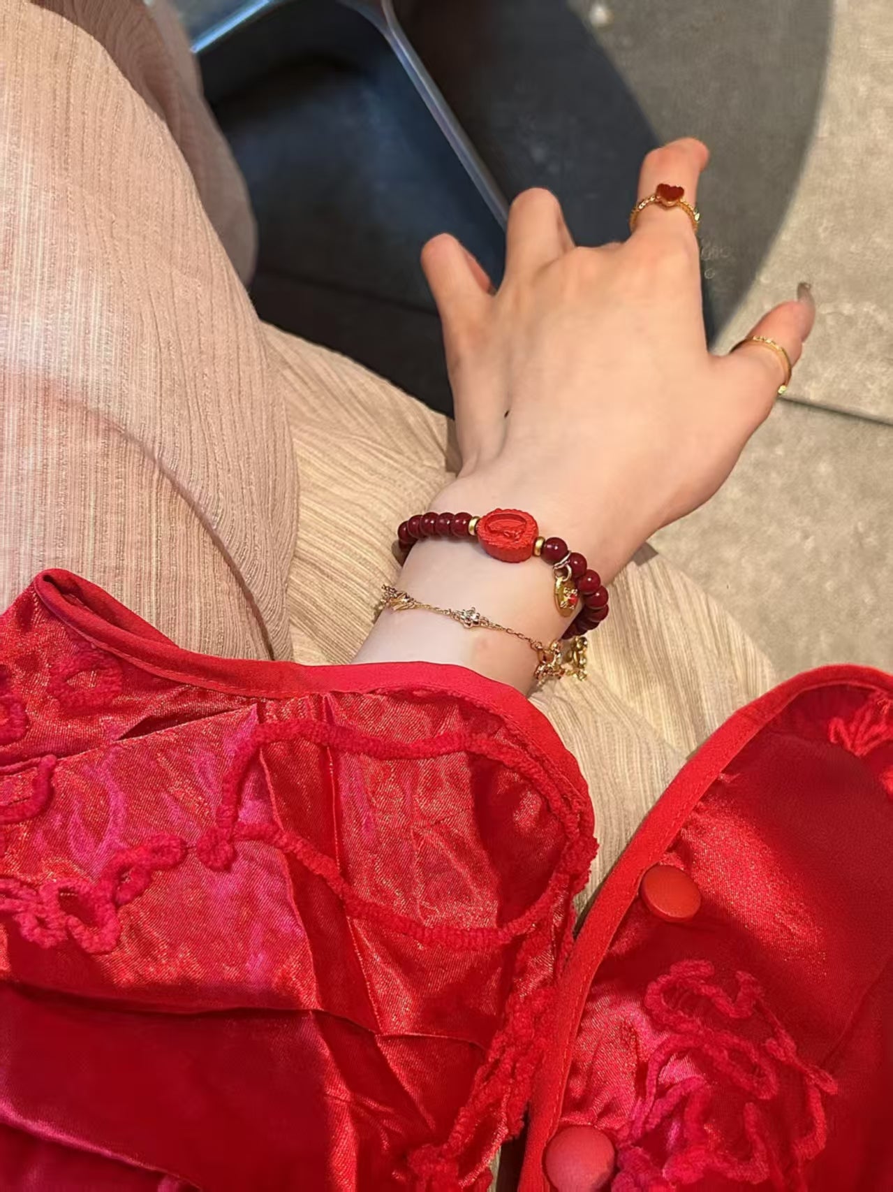 Red Cinnabar & Faceless Buddha Blessing Bracelet