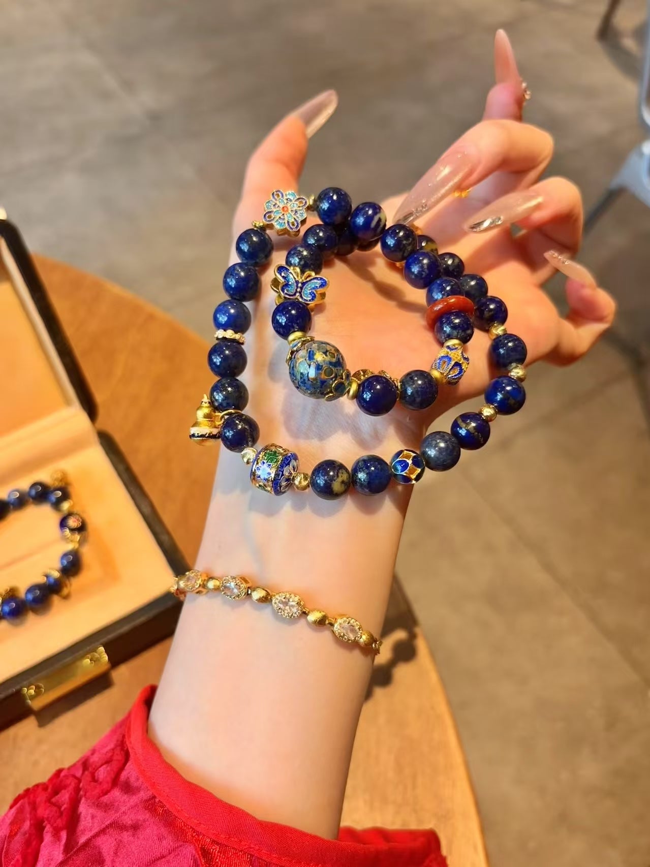 Lapis Lazuli & Lacquer Art Stackable Bracelets