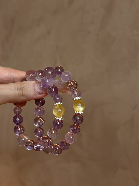 Bolivian Amethyst & Yellow Lepidolite Bracelet Set