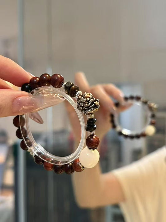 Tranquil Guardian: Sandalwood & Obsidian Protection Bracelet