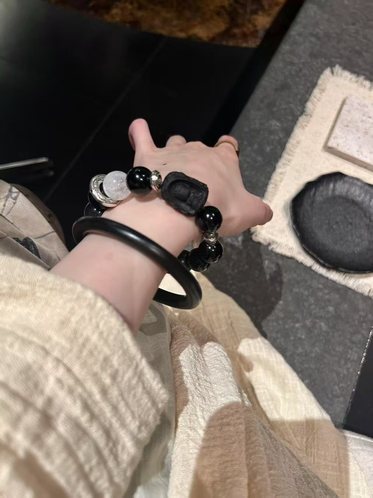 Tranquil Guardian: Sandalwood & Obsidian Protection Bracelet