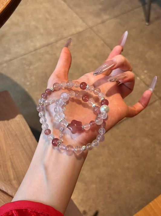 Charming Love: Strawberry Quartz and Morganite Rose Quartz Bracelet Set