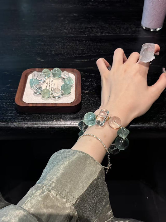 Oceanic Harmony: Aquamarine & Clear Quartz Healing Bracelet