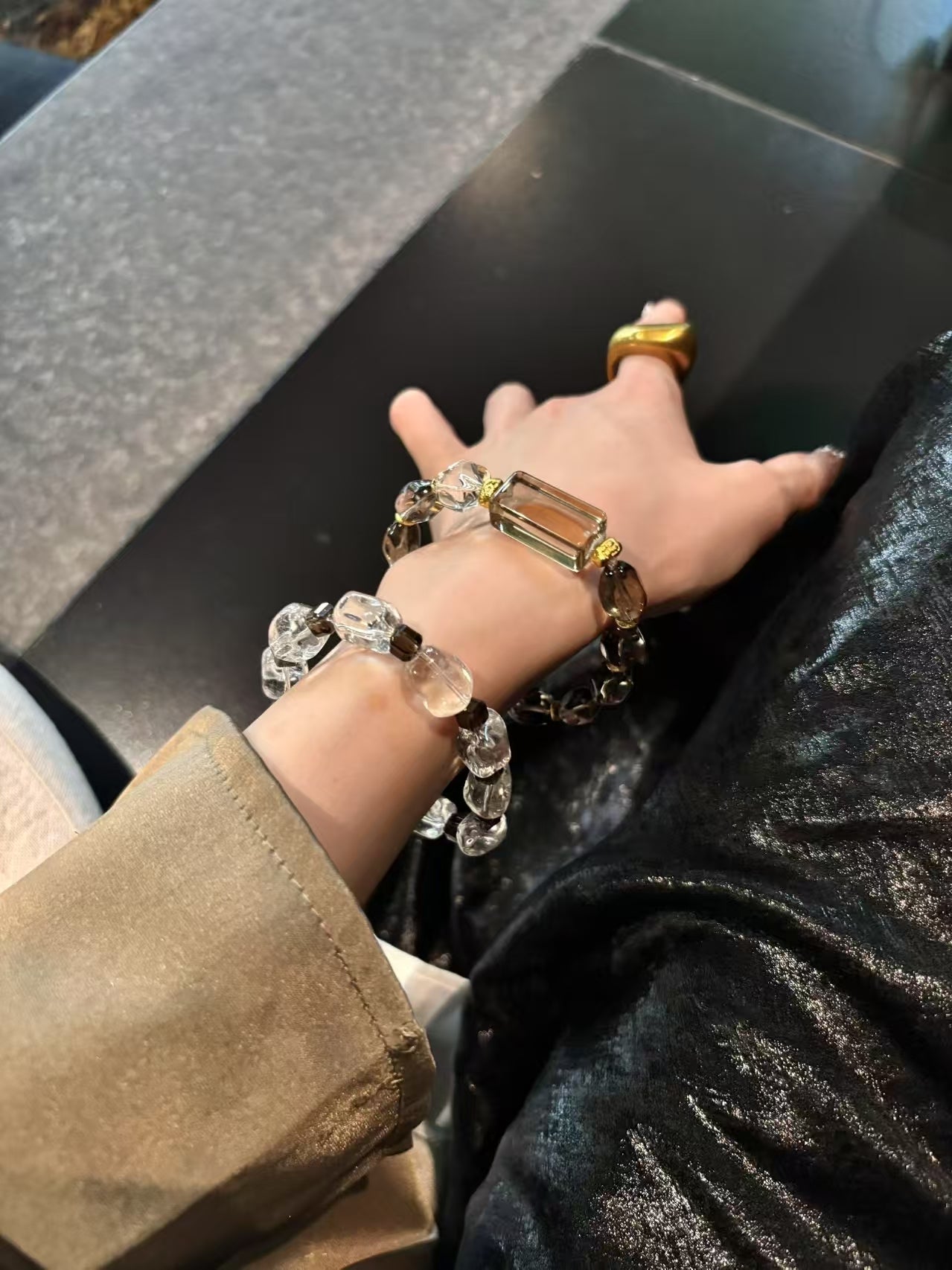 Smoky Quartz & Clear Quartz Harmony Bracelet