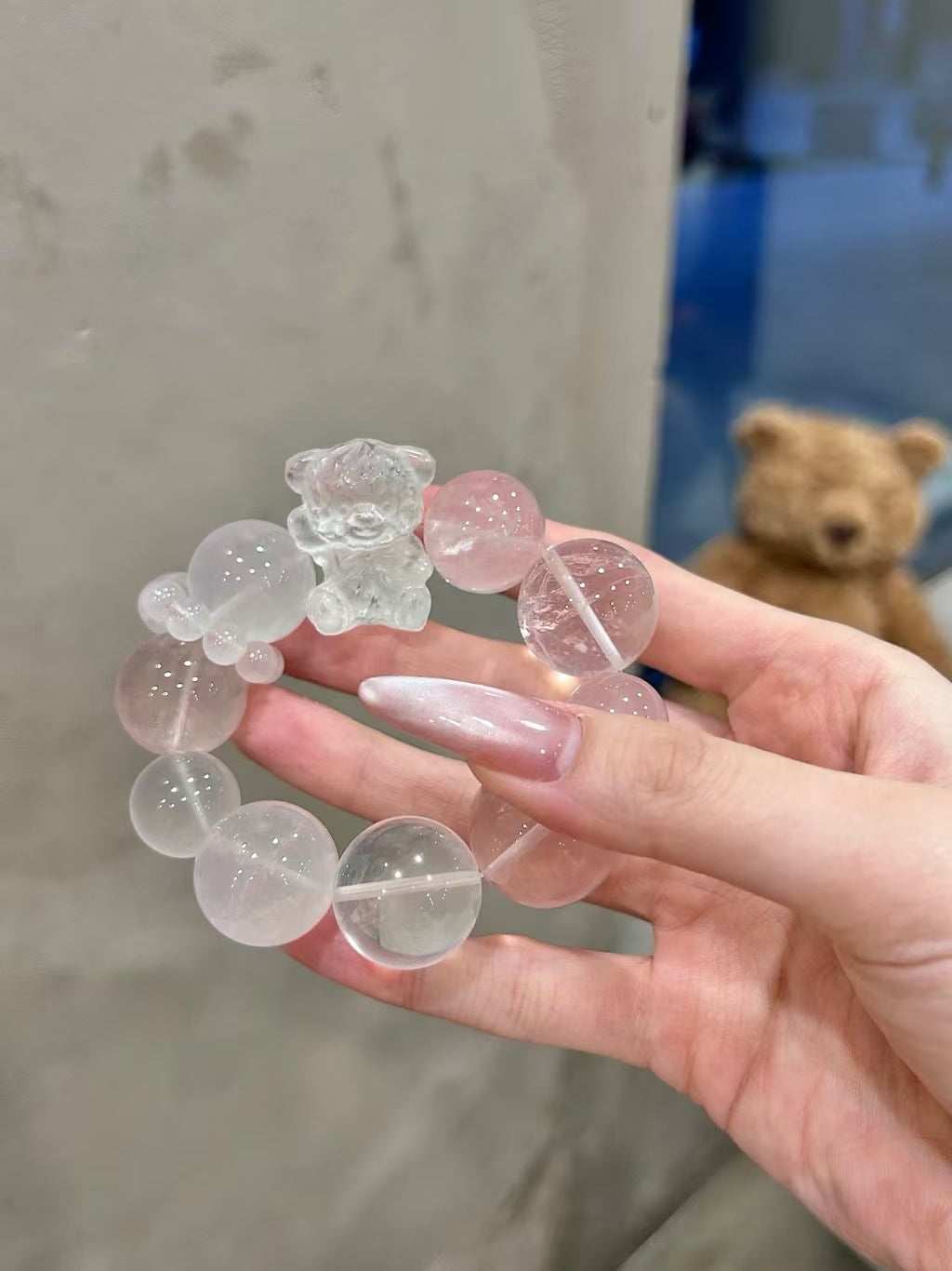 Pink Love & Crystal Bear Charm Bracelet