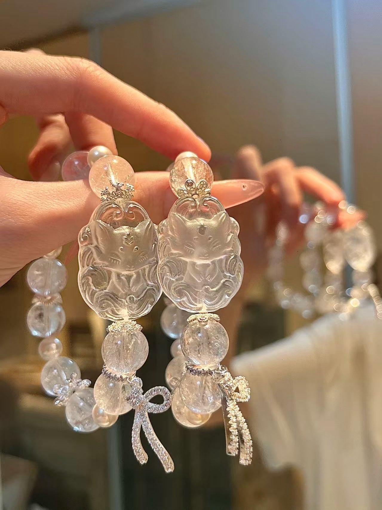 Ice - Clear Allure: Frosted Fox & Crushed Ice White Azeztulite Crystal Bracelet