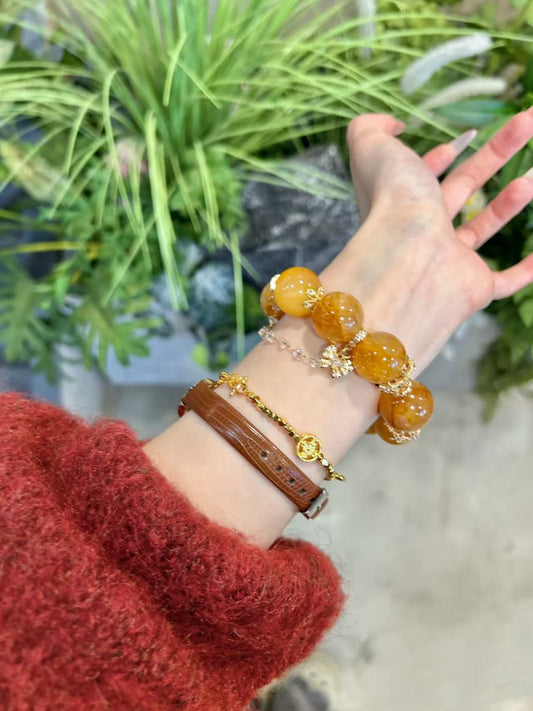 Golden Blossom Energy: Yellow Rubber Flower Crystal Bracelet