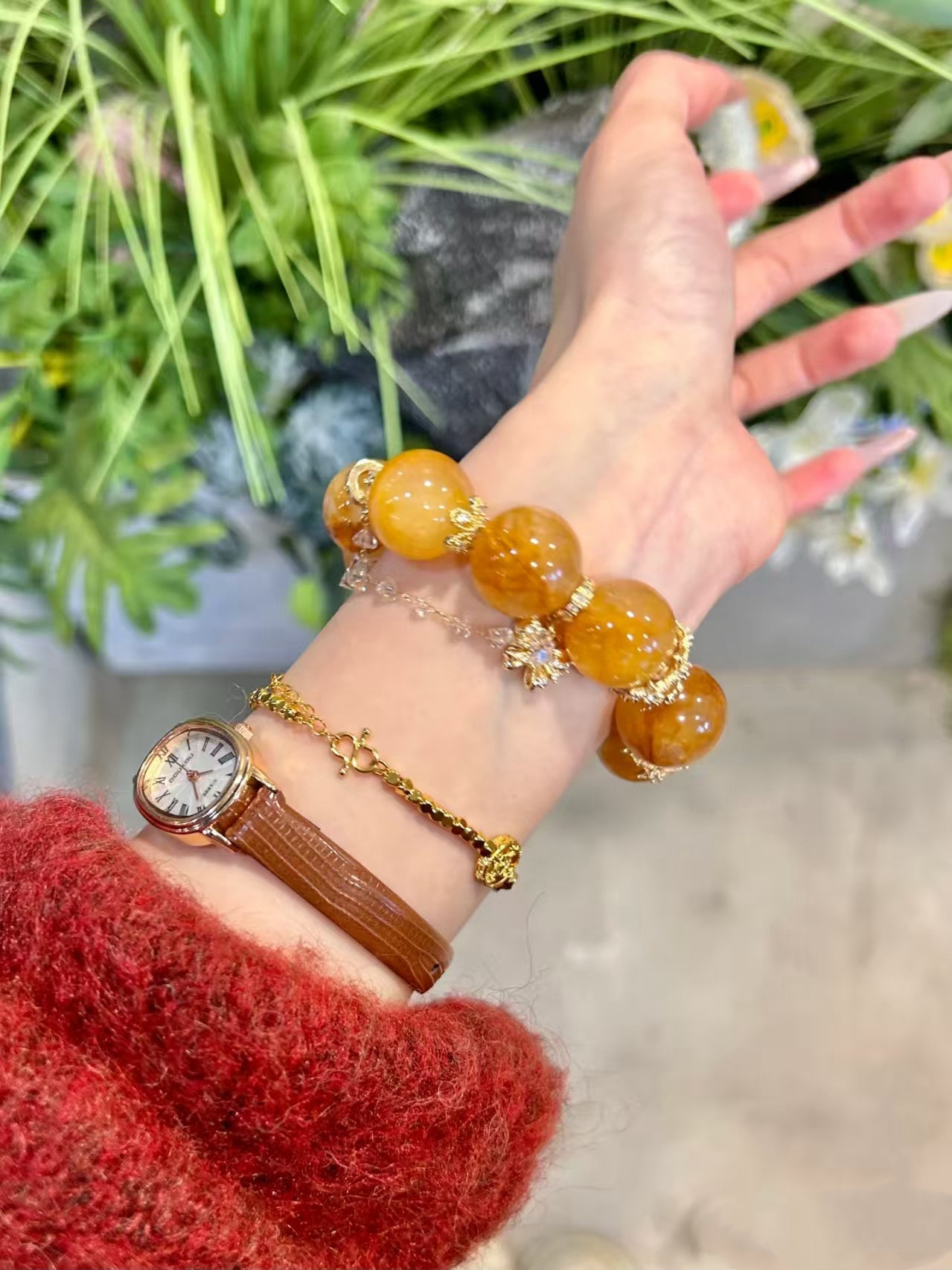 Golden Blossom Energy: Yellow Rubber Flower Crystal Bracelet