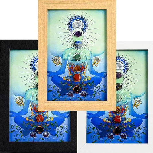 Seven Chakras Crystal Artwork in Wooden Frame