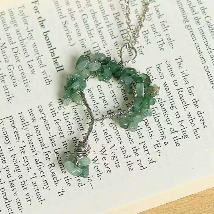 Wire - Wrapped Christmas Tree Style Crystal Chip Pendant Necklace