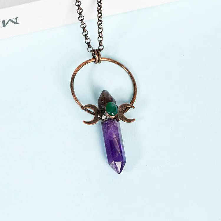 Vintage Wire - Wrapped Amethyst Crystal Pendant Necklace