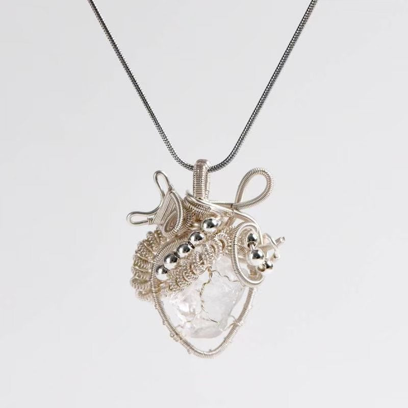 Heart - Shaped Raw Clear Quartz Pendant Necklace