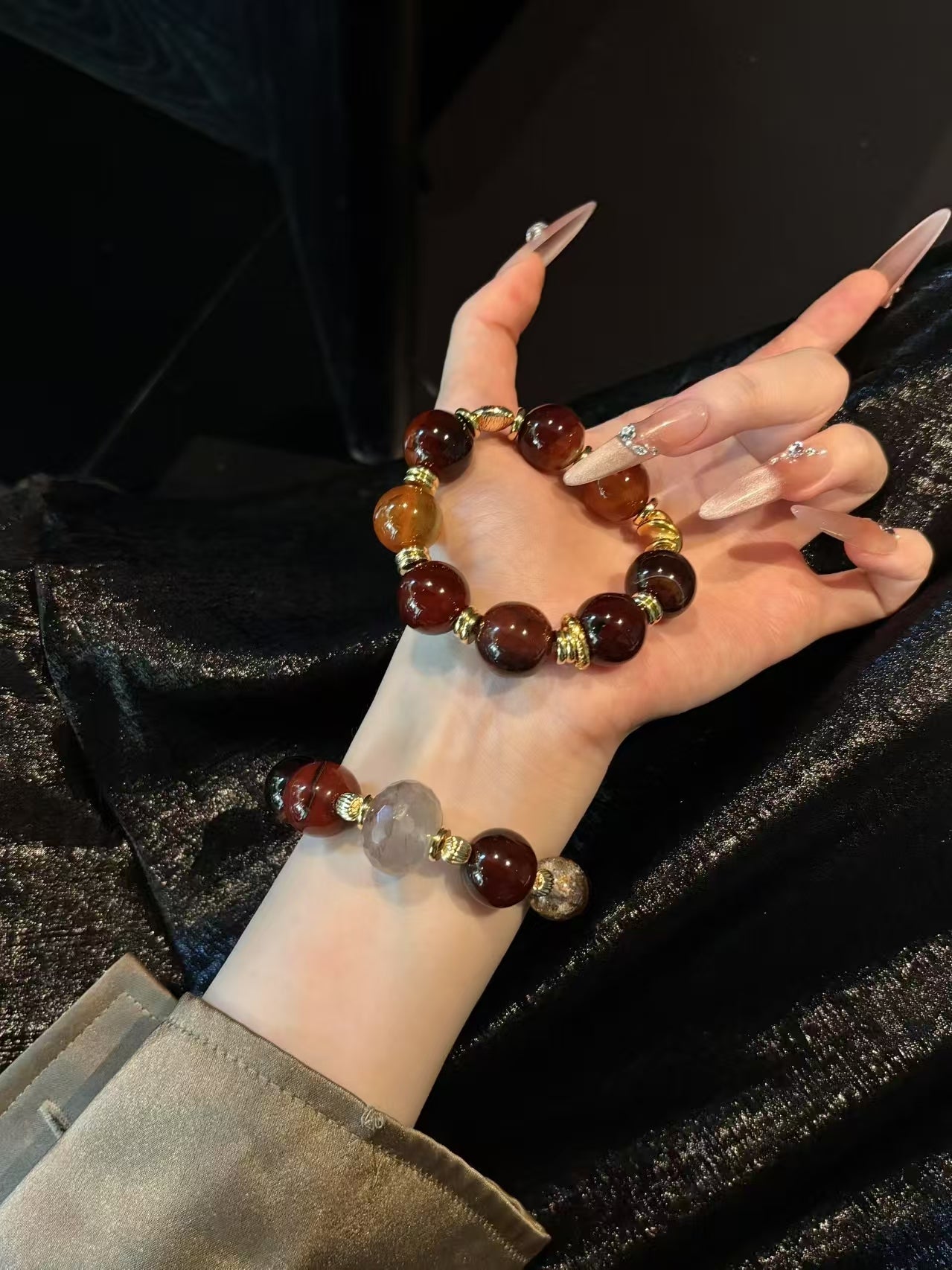 Harvest Harmony: Burgundy and Brown - Orange Red Agate Bracelet