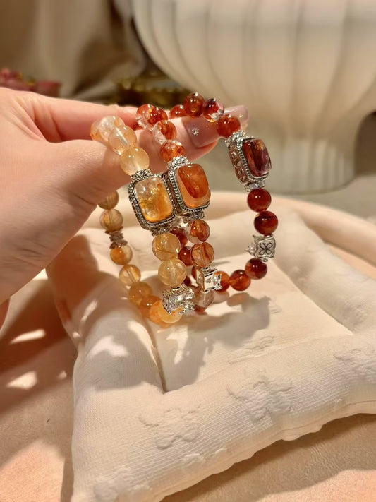 Golden Radiance: Flower - in - Resin Crystal and Gemstone Embellished Bracelet