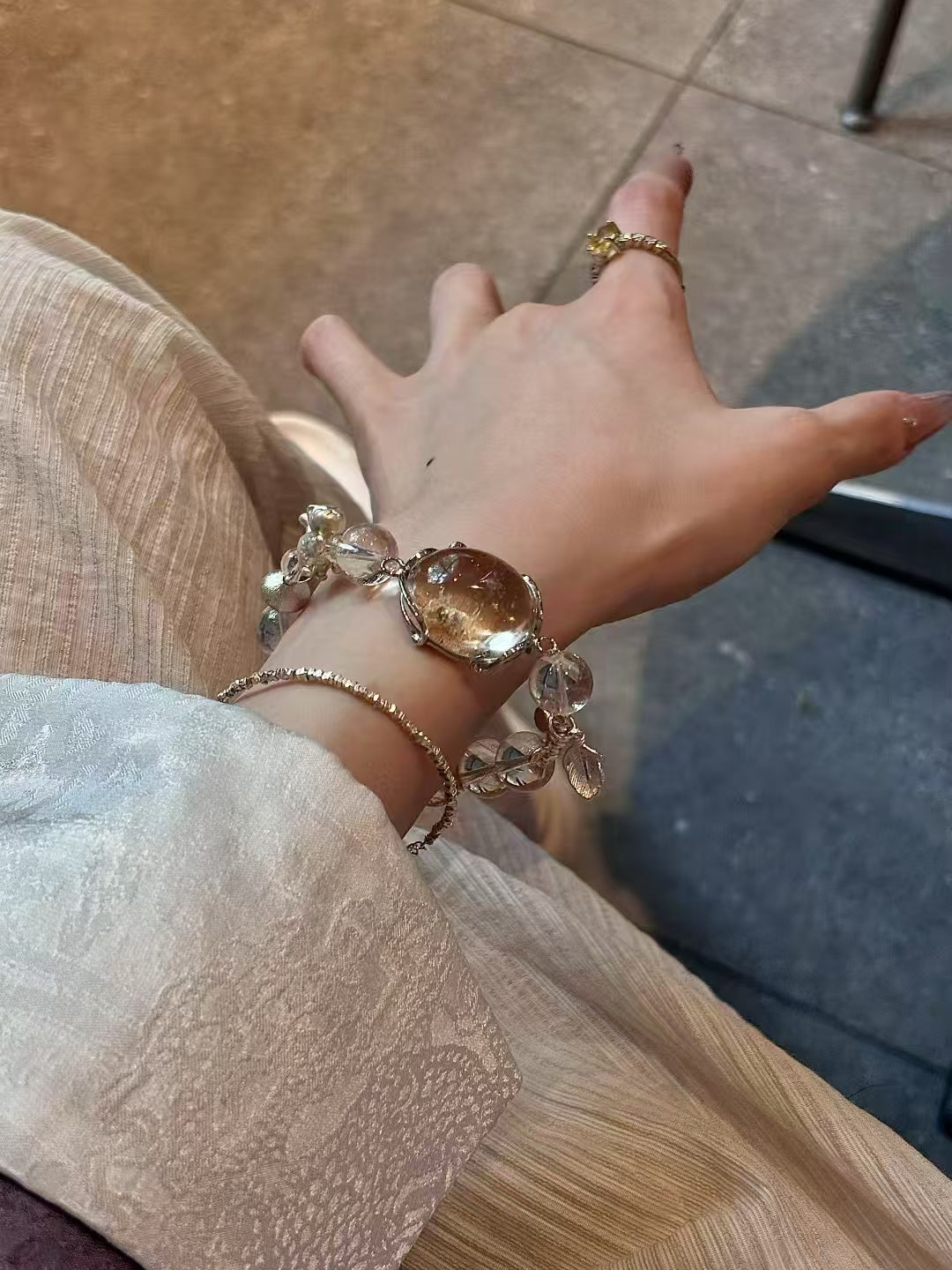 Silver Radiance: Rutilated Quartz & 925 Silver Amulet Bracelet