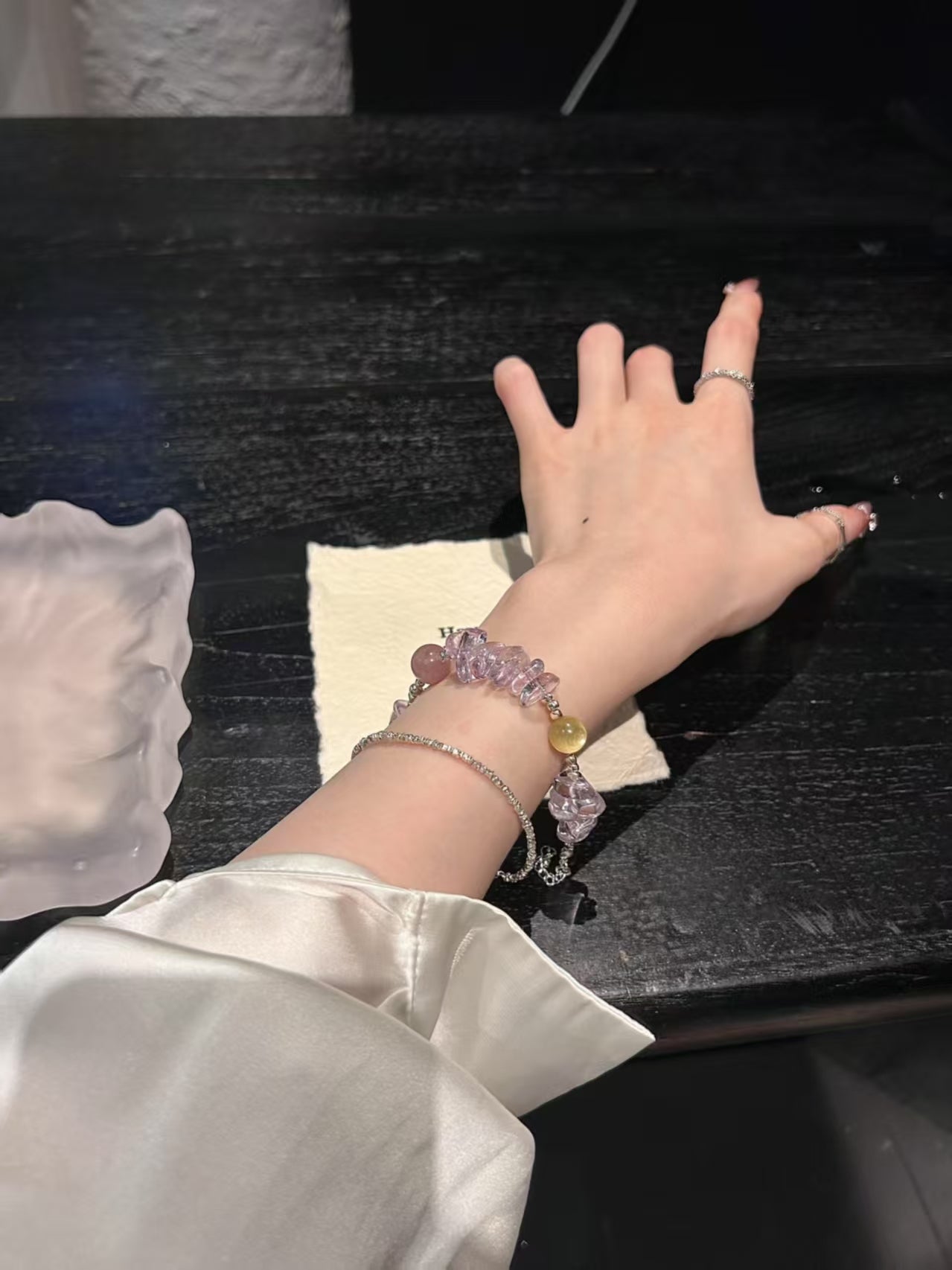 Bolivian Enchantment: Amethyst Shard, Yellow Lepidolite & Rose Quartz Healing Bracelet