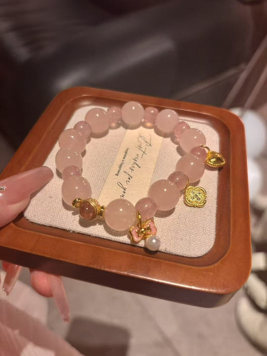 Pink Grapefruit Quartz & Strawberry Quartz Charm Bracelet for Love and Confidence