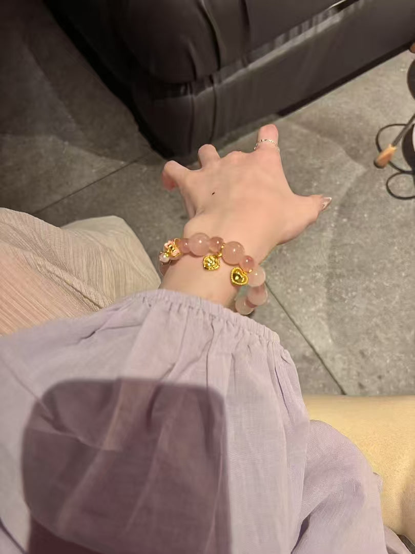 Pink Grapefruit Quartz & Strawberry Quartz Charm Bracelet for Love and Confidence