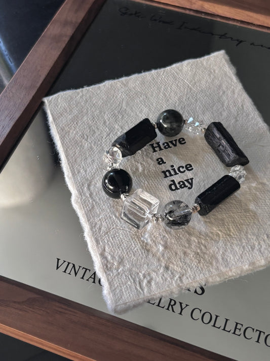 Black Phantom & Clear Quartz Spiritual Shield Bracelet