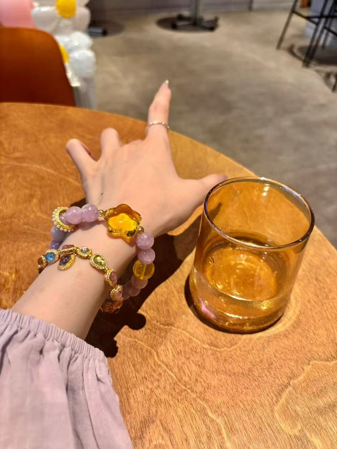 Lavender Radiance: Kunzite and Amber Harmony Bracelet