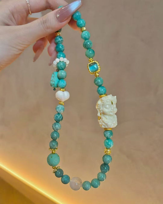 Azure Serenity: Amazonite, Ivory Nut & White Azeztulite Harmony Bracelet