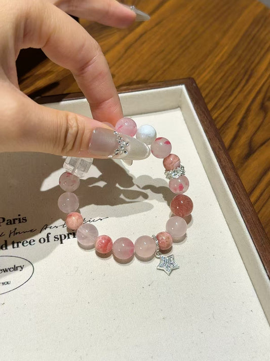 Blossoming Love: Rose Quartz, Rhodochrosite, Rutilated Quartz & Moonstone Harmony Bracelet