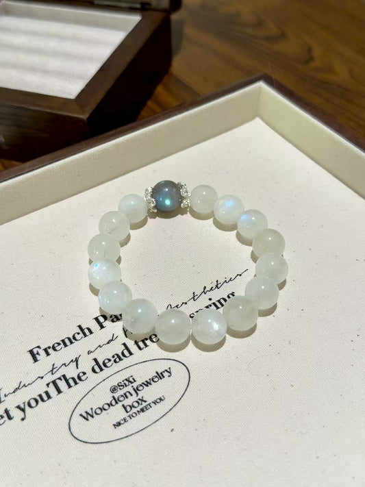 Lunar Whisper Crystal Bracelet - Blue and Grey Moonstone