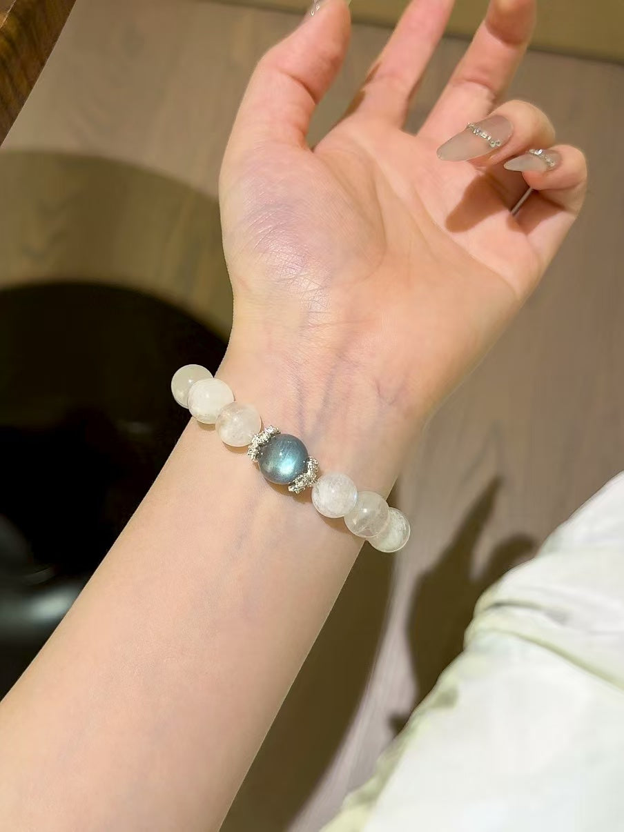 Lunar Whisper Crystal Bracelet - Blue and Grey Moonstone