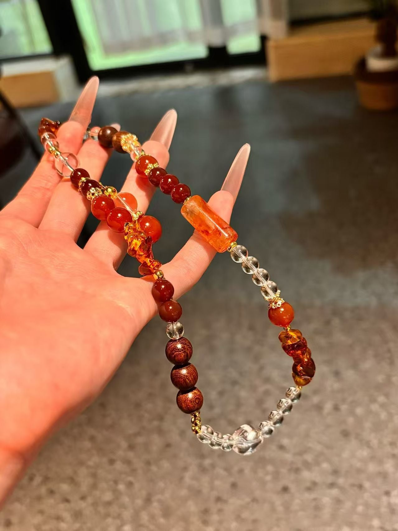 Healing Qi & Luck Crystal Bracelet: Red Rutilated Quartz, Sandalwood, Carnelian, Clear Quartz