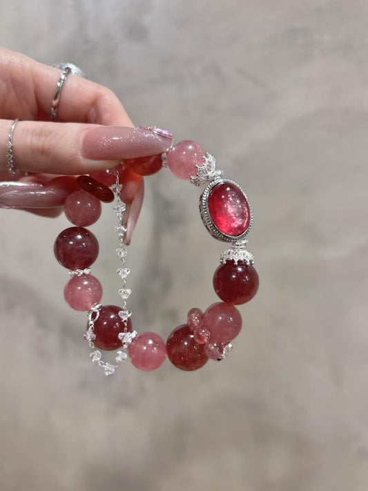 Rose Strawberry Quartz Romance: Love-Attracting Dual Crystal Bracelet