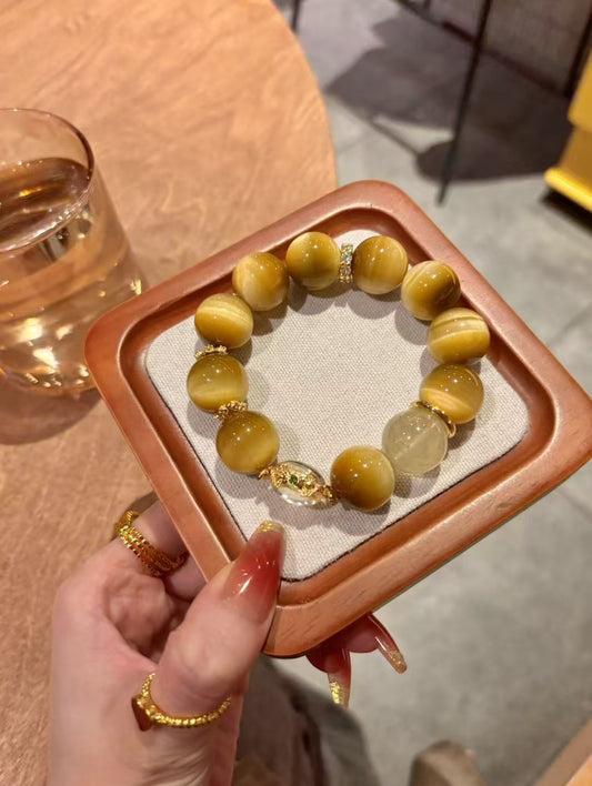 Golden Tiger Eye Empowerment: Healing Crystal Bracelet with Citrine & Sutra Bead Accents