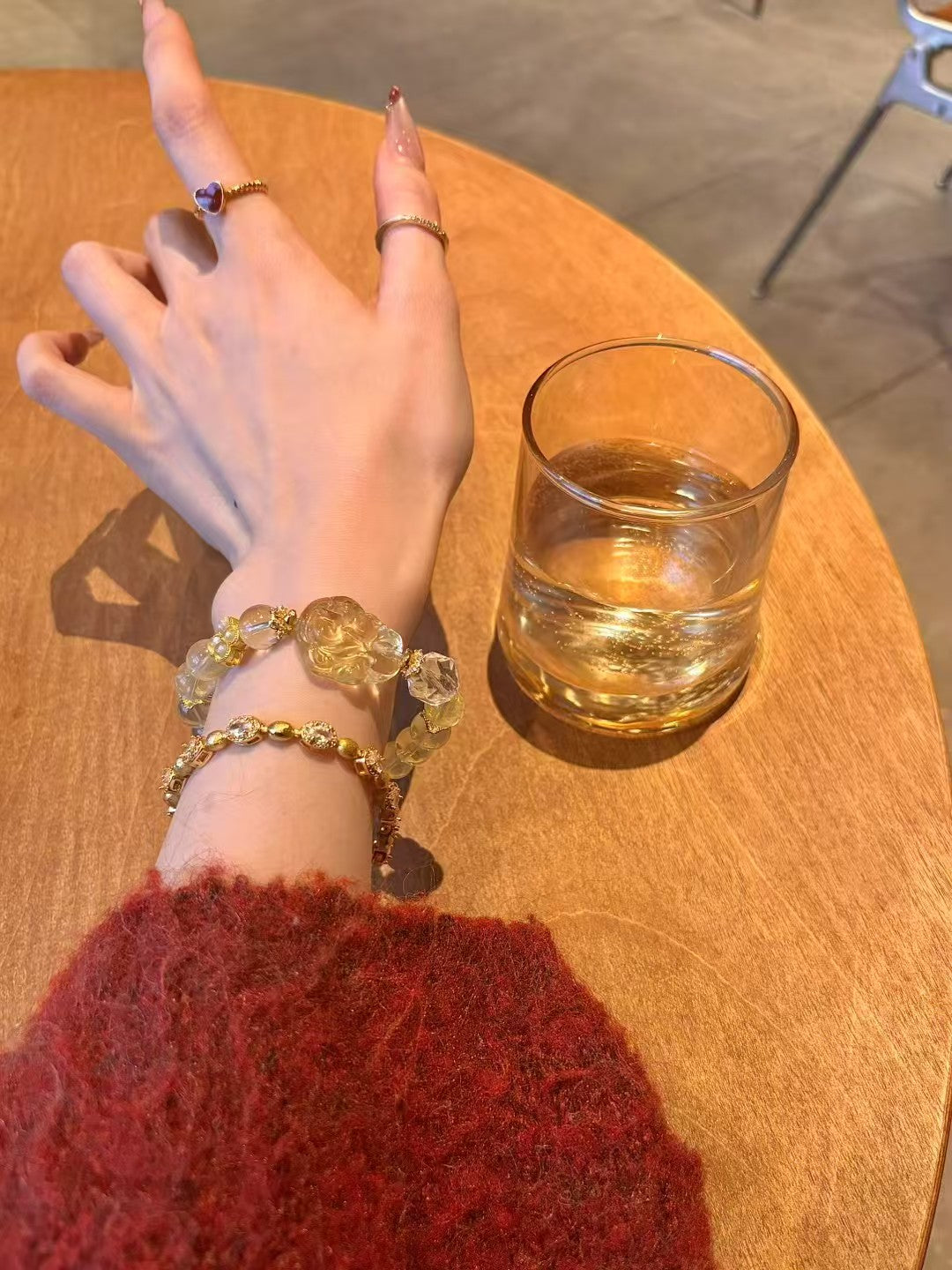 Citrine Fox Spirit Sanctuary: Healing Crystal Bracelet with Yellow Quartz Fox Pendant