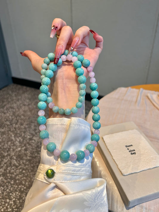 Tranquil Aura: Amazonite & Kunzite Healing Wrap Bracelet – Triple-Circle Talisman for Emotional Calm & Negative Energy Protection