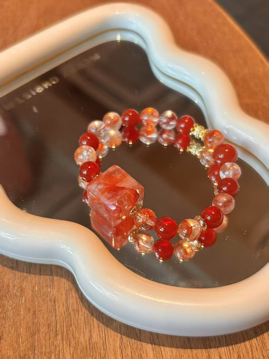 Carnelian & Red Phantom Crystal Double - Strand Bracelet