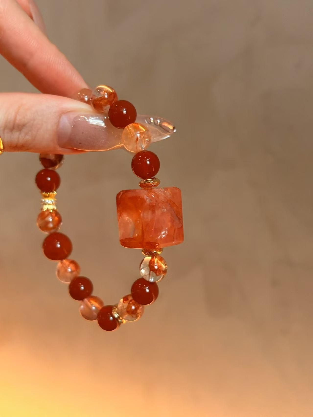 Carnelian & Red Phantom Crystal Double - Strand Bracelet