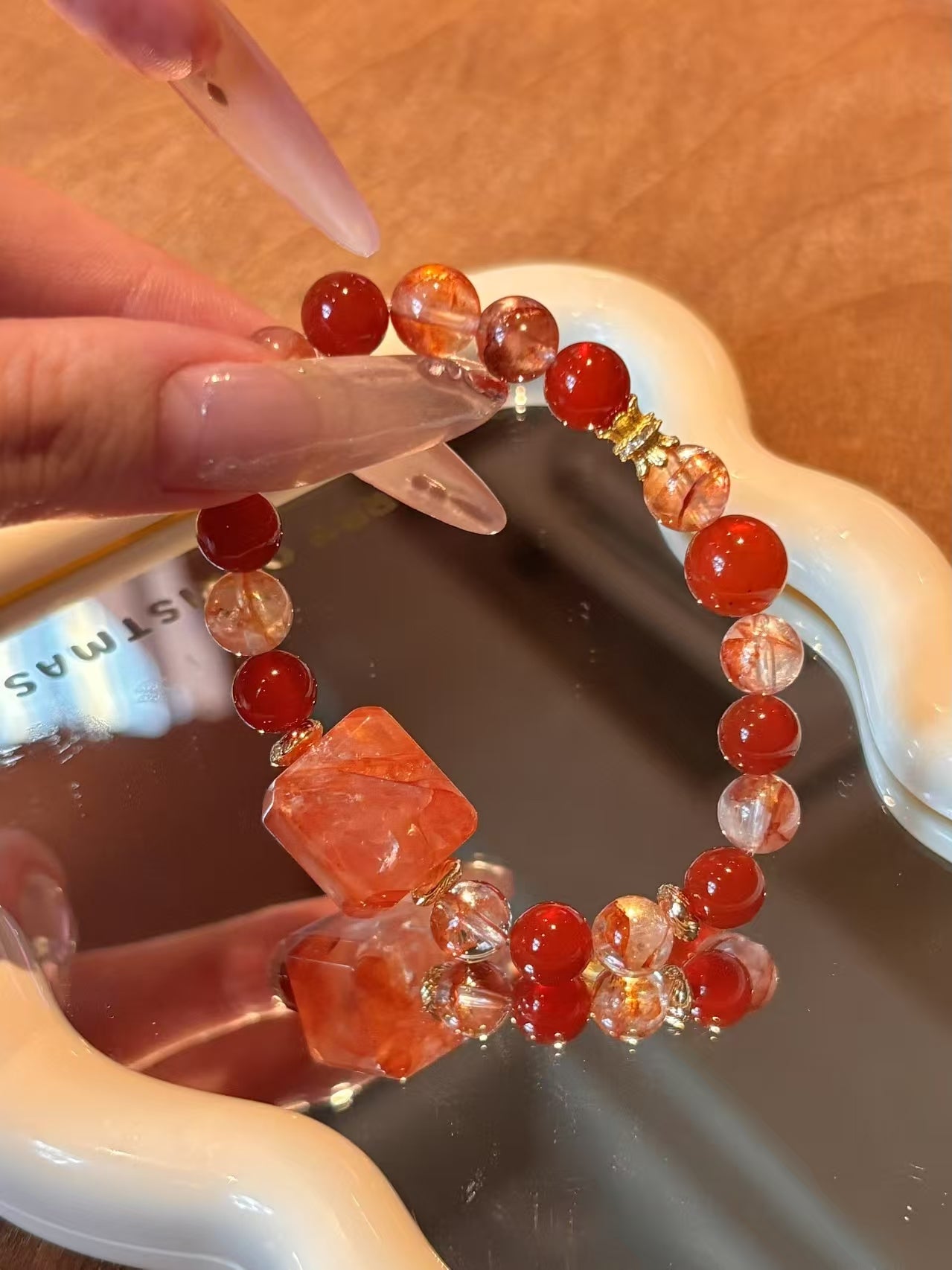 Carnelian & Red Phantom Crystal Double - Strand Bracelet