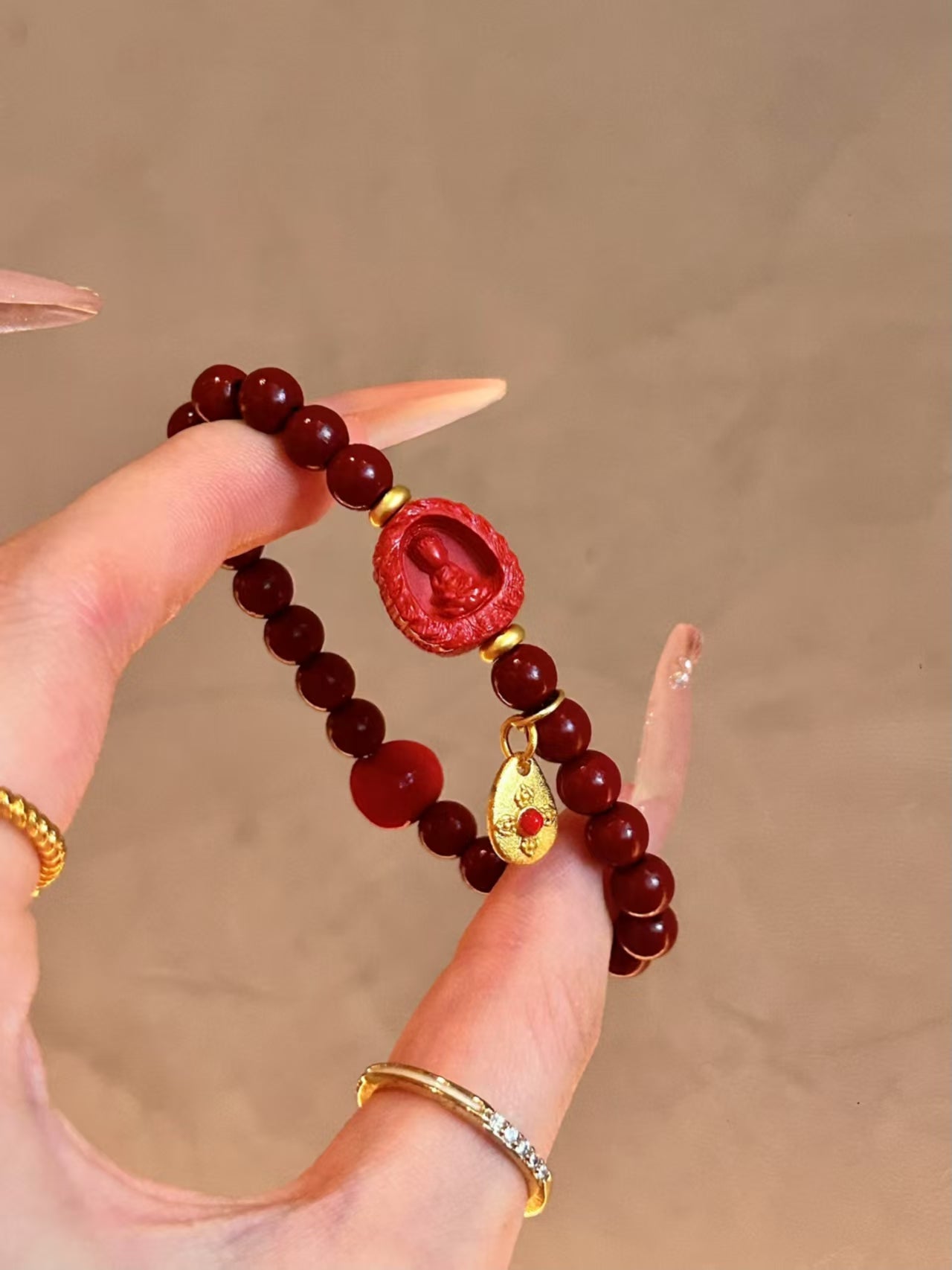 Red Cinnabar & Faceless Buddha Blessing Bracelet