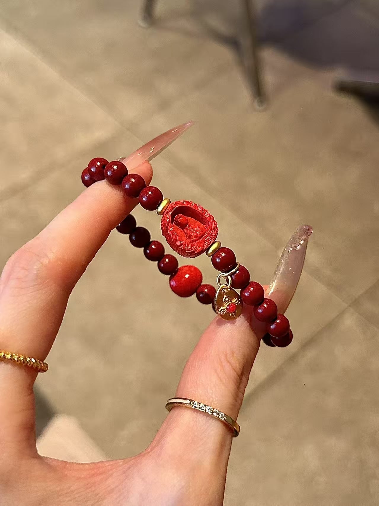Red Cinnabar & Faceless Buddha Blessing Bracelet