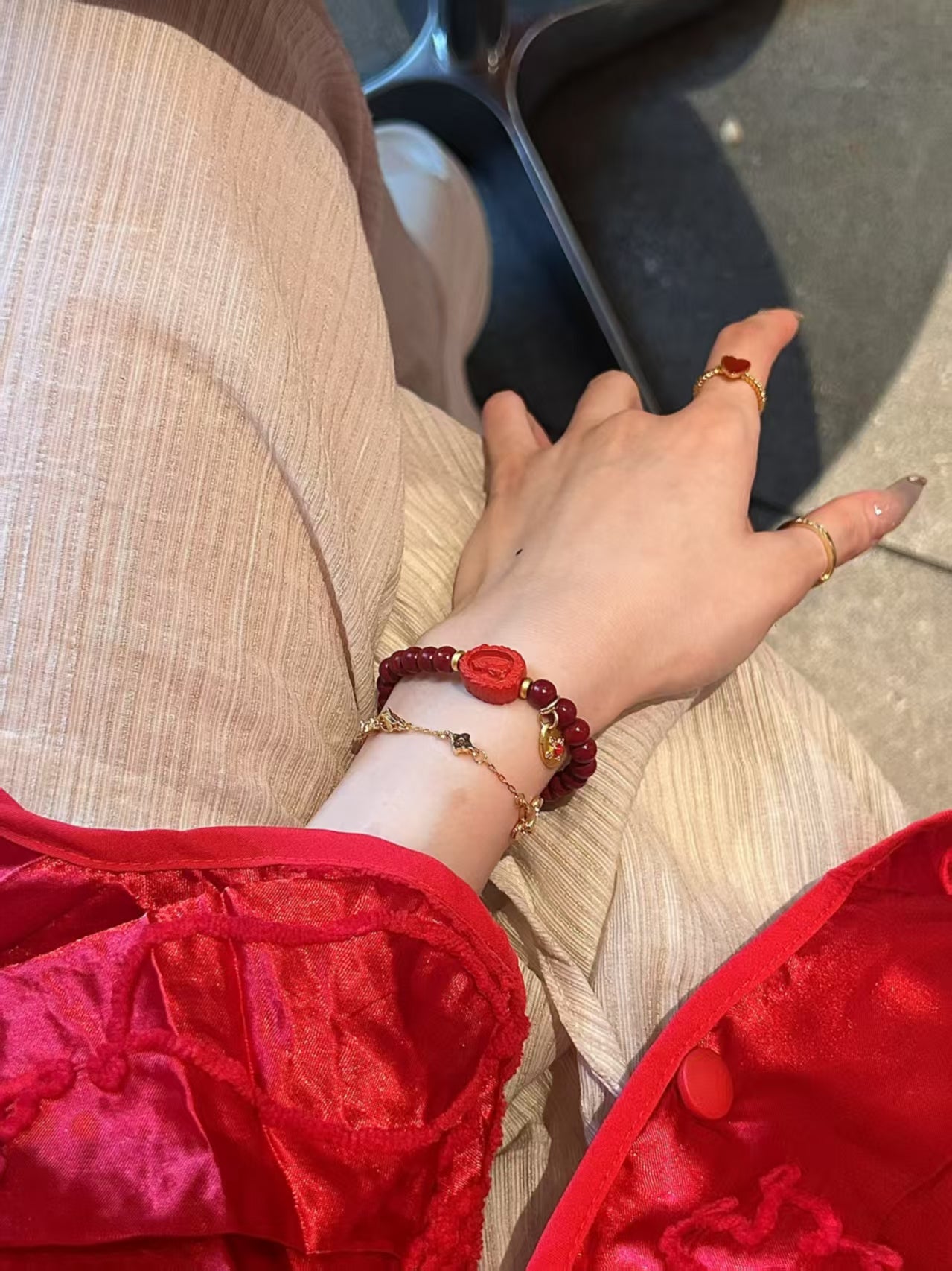 Red Cinnabar & Faceless Buddha Blessing Bracelet