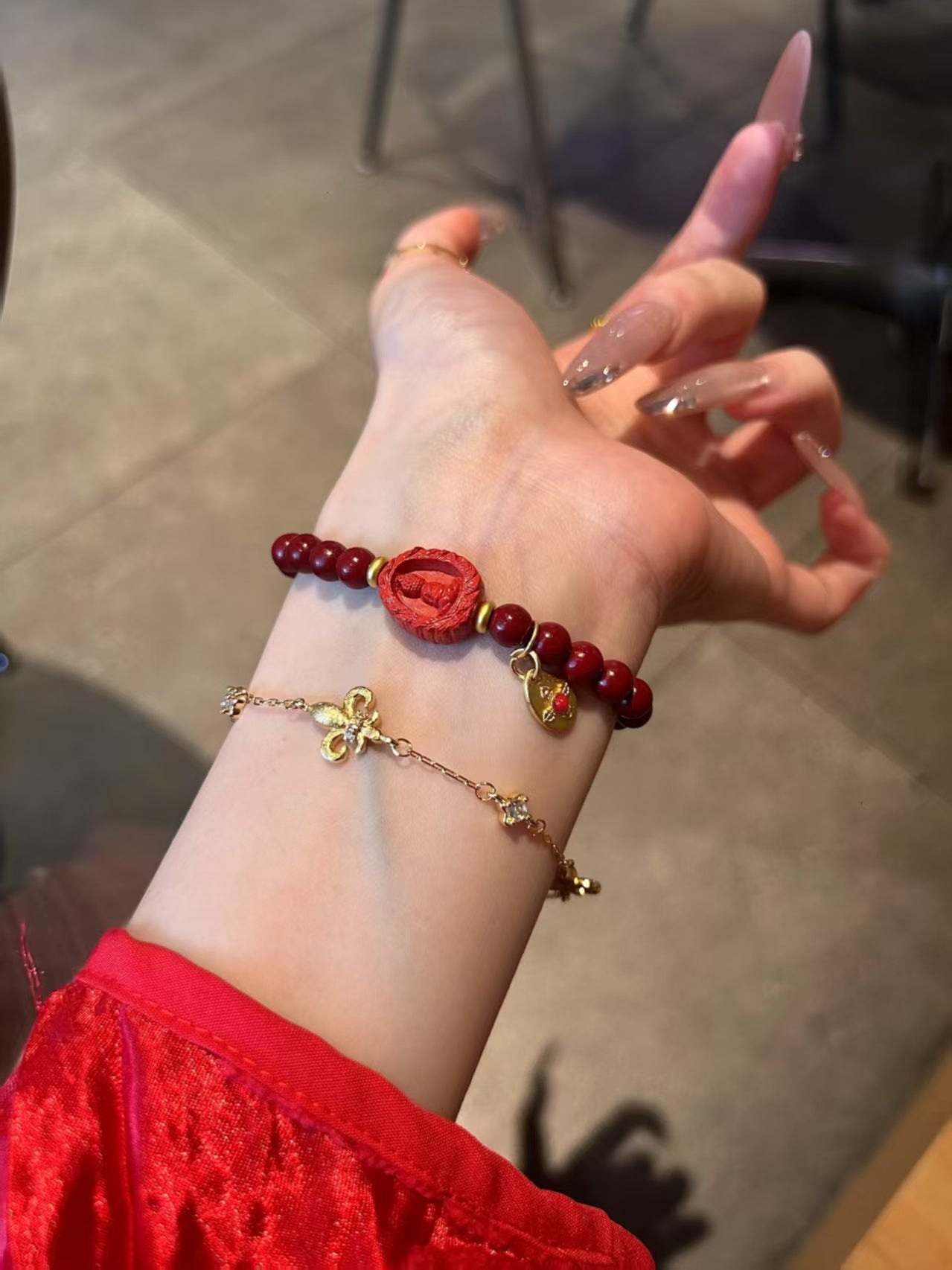 Red Cinnabar & Faceless Buddha Blessing Bracelet
