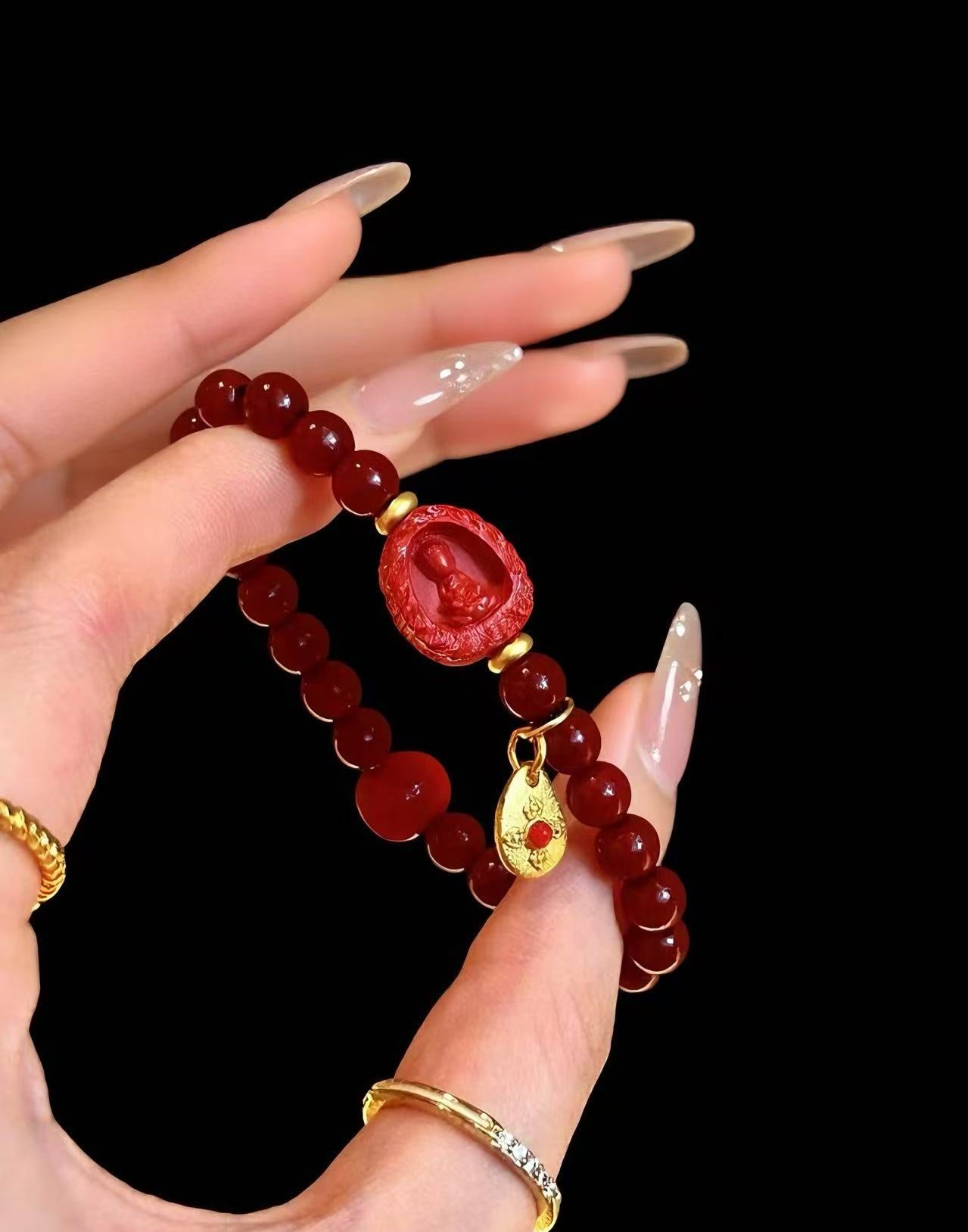 Red Cinnabar & Faceless Buddha Blessing Bracelet