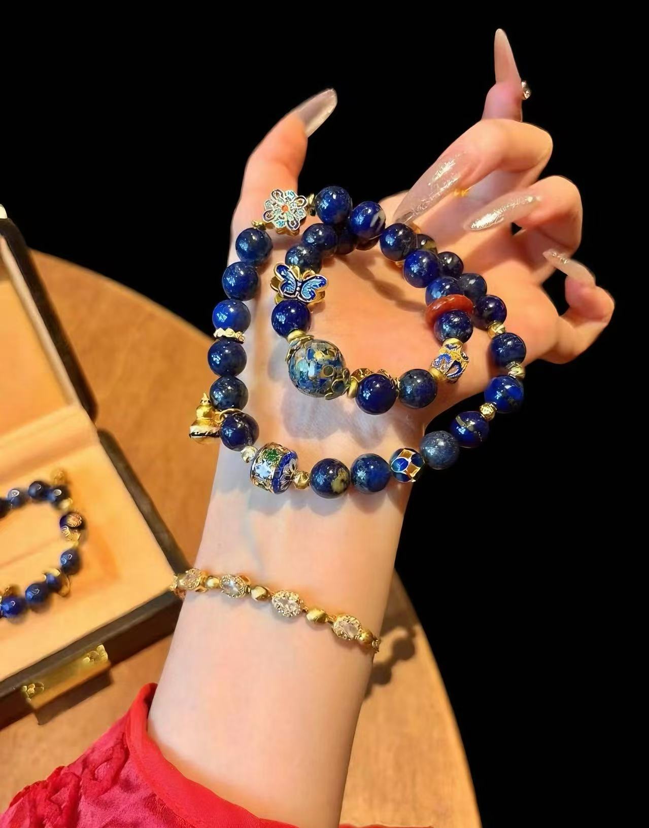 Lapis Lazuli & Lacquer Art Stackable Bracelets