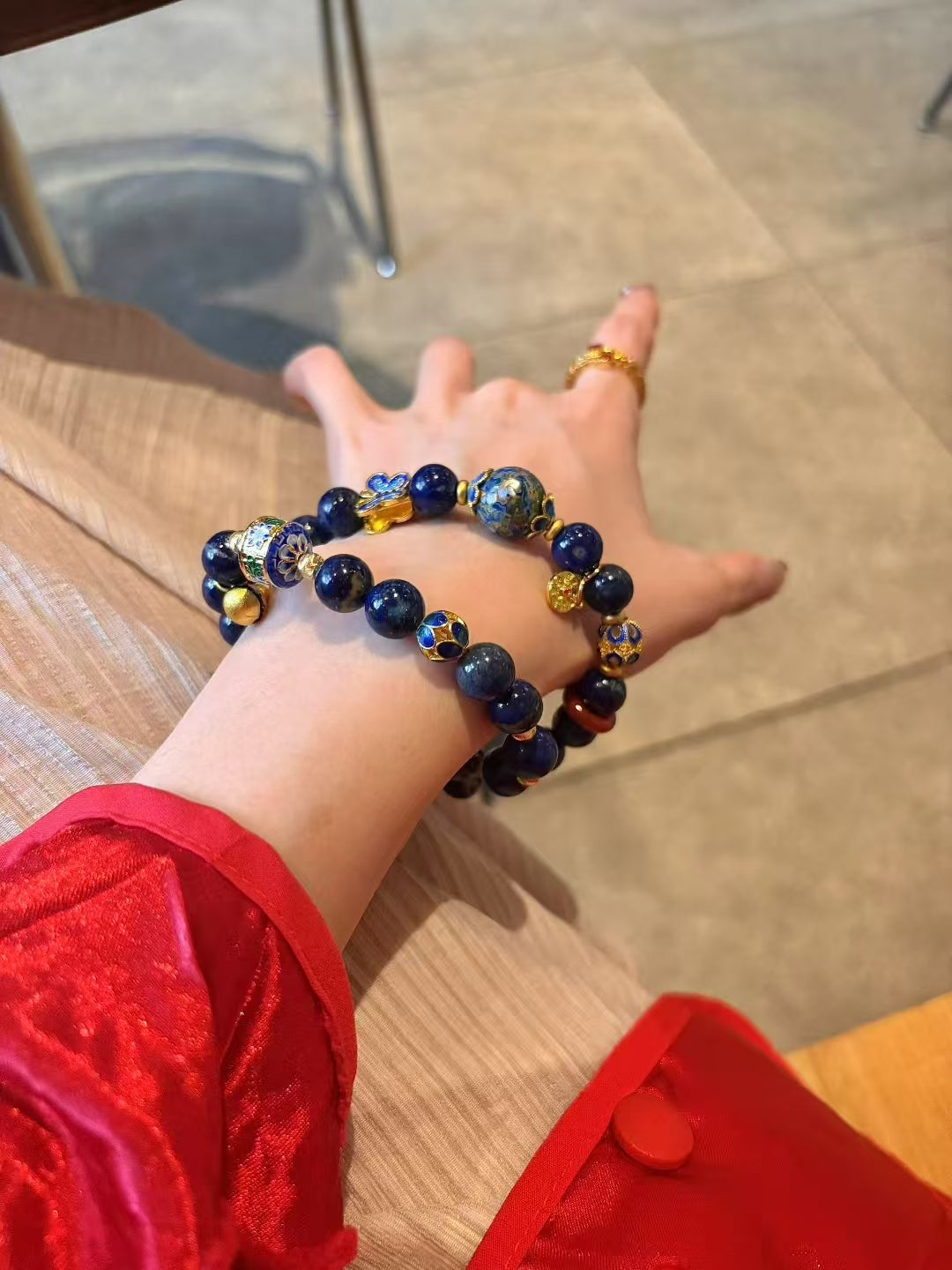 Lapis Lazuli & Lacquer Art Stackable Bracelets