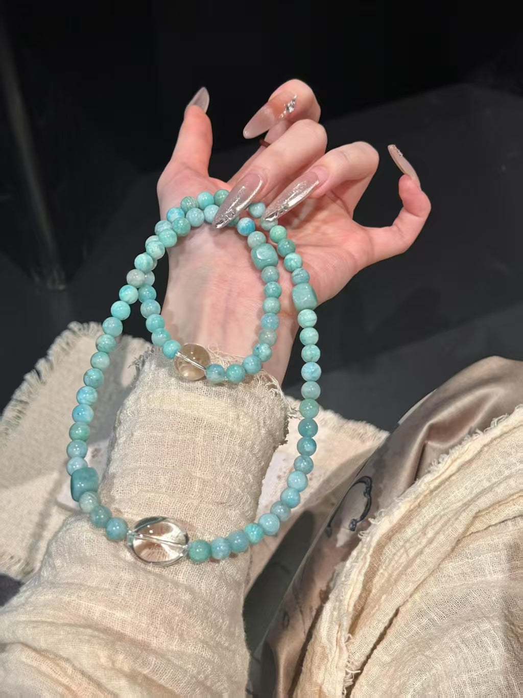 Sky - Blue Allure: Clear Quartz & Amazonite Bracelet Set