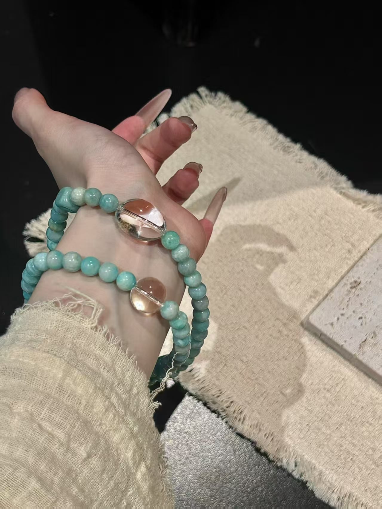 Sky - Blue Allure: Clear Quartz & Amazonite Bracelet Set