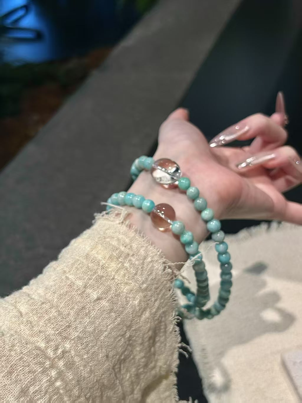 Sky - Blue Allure: Clear Quartz & Amazonite Bracelet Set
