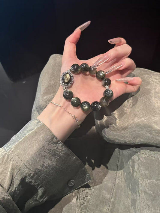 Emerald Serenity: Dark Green Lepidolite Bracelet